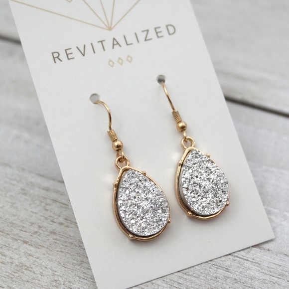 3/$15 • Silver Druzy Teardrop Earrings - Picture 3 of 4